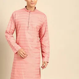 MANQ Striped Printed Band Collar Long Sleeve Straight Cotton Kurta-picture-29