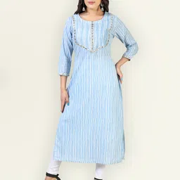 Jevi Prints Women White & Blue Pure Cotton Printed Gotta Patti Kurta-image-93