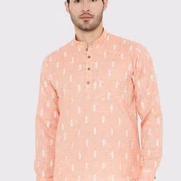Maharaja Band Collar Long Sleeves Geometric Printed Linen Straight Kurta-picture-21