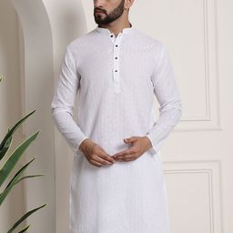 SOJANYA Men White Dobby Kurta-picture-42