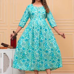 JAIPURFAME Ethnic Motifs Print Cotton Maternity Fit & Flare Midi Dress-image-25