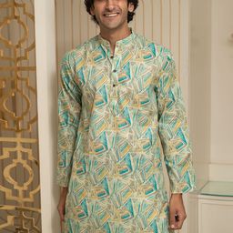 Shasak Geometric Printed Mandarin Collar Cotton Kurta-image-81