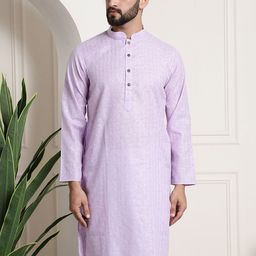 SOJANYA Men Purple Dobby Checked Straight Kurta-image-68