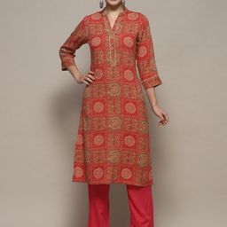 Biba Ethnic Motifs Printed Mandarin Collar Regular Sleeves Straight Casual Kurta-image-25