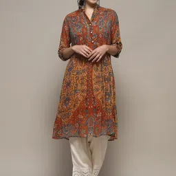 Biba Floral Printed Mandarin Collar Regular Sleeves Straight A-Line Kurta-picture-23