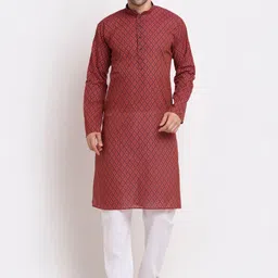 KRAFT INDIA Men Red Geometric Kurta-image-47