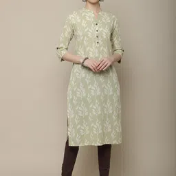 Sangria Women Olive Green & Off White Floral Printed Kurta-image-78