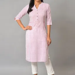 AURELIA Mandarin Collar Striped Pure Cotton Kurta-45