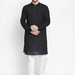 indus route by Pantaloons Men Black Solid Straight Kurta-image-92