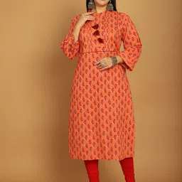 Rajnandini Paisley Jaipuri Block Printed Mandarin Collar Pure Cotton Straight Kurta-picture-37