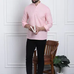 SOJANYA Men Pink Solid Straight Kurta-image-58