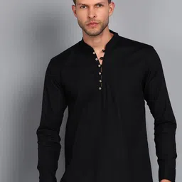 A-Okay Men Black Solid Straight Kurta-picture-13