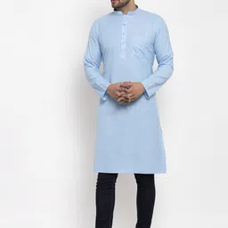 KRAFT INDIA Men Turquoise Blue Solid Straight Kurta-image-98