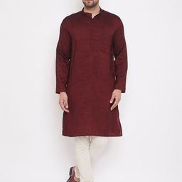 even Men Maroon Solid Straight Kurta-image-93