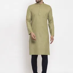 KRAFT INDIA Men Green Solid Cotton Kurta-26