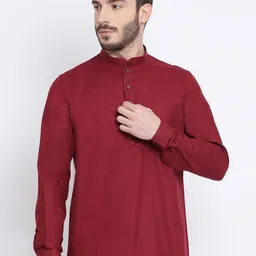 NAMASKAR Men Maroon Cotton Solid Straight Kurta-image-61