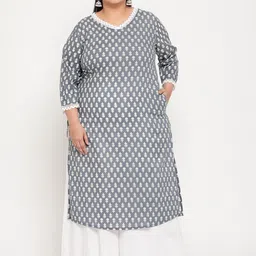 Sringam Women Grey Pluz Size Ethnic Motifs Printed Kurta-image-44