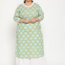 Sringam Women Plus Size Blue Ethnic Motifs Printed Kurta-image-80