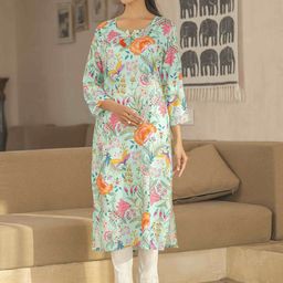 Sangria Floral Printed Sequinned Straight Kurta-image-10