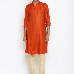 Fabindia Men Orange Striped Angrakha Kurta-picture-41
