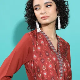 Vishudh Rust Ethnic Motif Printed Straight Kurta image 1