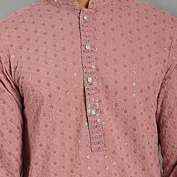 Jompers Men Geometric Checked Thread Work Kurta image 5