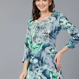 KALINI Abstract Printed Thread Work Sequined Straight Kurta image 2