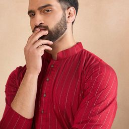 HERE&NOW Men Striped Thread Work Kurta-picture-45