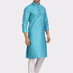 SHIWAM ETHNIX Men Abstract Printed Silk Kurta image 4