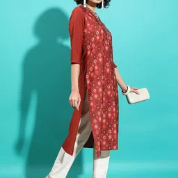 Vishudh Rust Ethnic Motif Printed Straight Kurta image 3