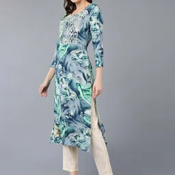 KALINI Abstract Printed Thread Work Sequined Straight Kurta image 3