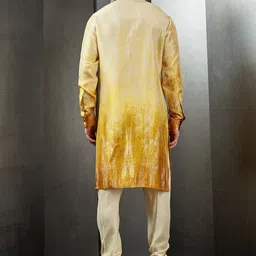 Rohit Gandhi + Rahul Khanna Mandarin Collar Abstarct Printed Strigth Kurta image 2