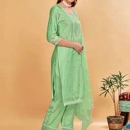 Anouk Regular Sequinned Chanderi Cotton Kurta with Palazzos & Dupatta image 3