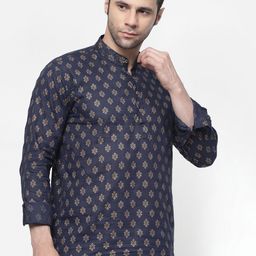 allan peter Ethnic Motifs Printed Band Collar Cotton Kurta image 3