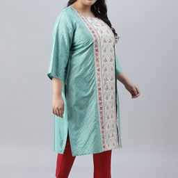 W Plus Size Ethnic Motifs Printed Flared Sleeves Kurta image 3