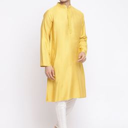 Fabindia Men Yellow Solid Kurta image 3