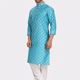 SHIWAM ETHNIX Men Abstract Printed Silk Kurta image 3