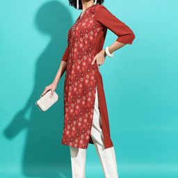 Vishudh Rust Ethnic Motif Printed Straight Kurta image 4