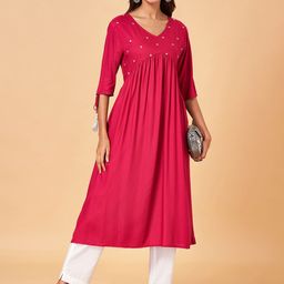 YU by Pantaloons V-Neck Thread Work Empire Kurta-picture-36