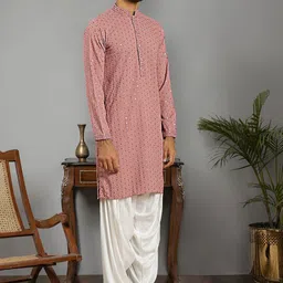 Jompers Men Geometric Checked Thread Work Kurta image 2