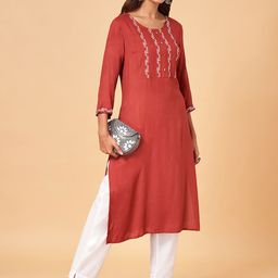 YU by Pantaloons Floral Yoke Design Thread Work Straight Kurta-picture-33