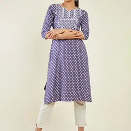 Soch Geometric Printed Thread Work Kurta image 5
