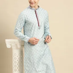 Sanwara Men Blue & Brown Ethnic Motifs Thread Work Kurta-43