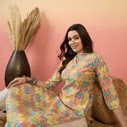 Anouk Chevron Printed Band Collar Straight Kurta-image-21