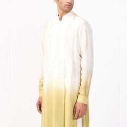 Rohit Gandhi + Rahul Khanna Ombre Mandarin Collar Flared Sleeves Overlap Layer Kurta Set image 2