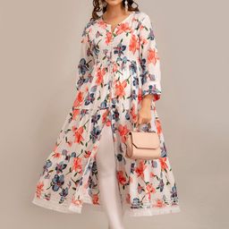 Anouk White Floral Printed High Slit Kurta-picture-15