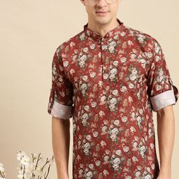 Sanwara Men Red Floral Printed Kurta-image-19