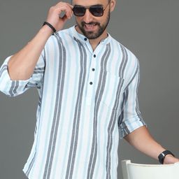 HERE&NOW Striped Mandarin Collar Cotton Kurta-picture-54