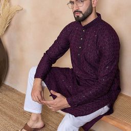 HERE&NOW Ethnic Motifs Embroidered Chikankari Kurta-15