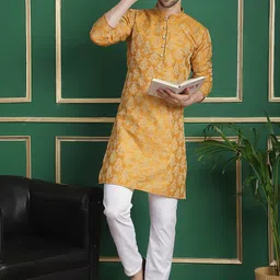 Anouk Woven Design Mandarin Collar Long Sleeves Kurta with Pyjamas-image-35